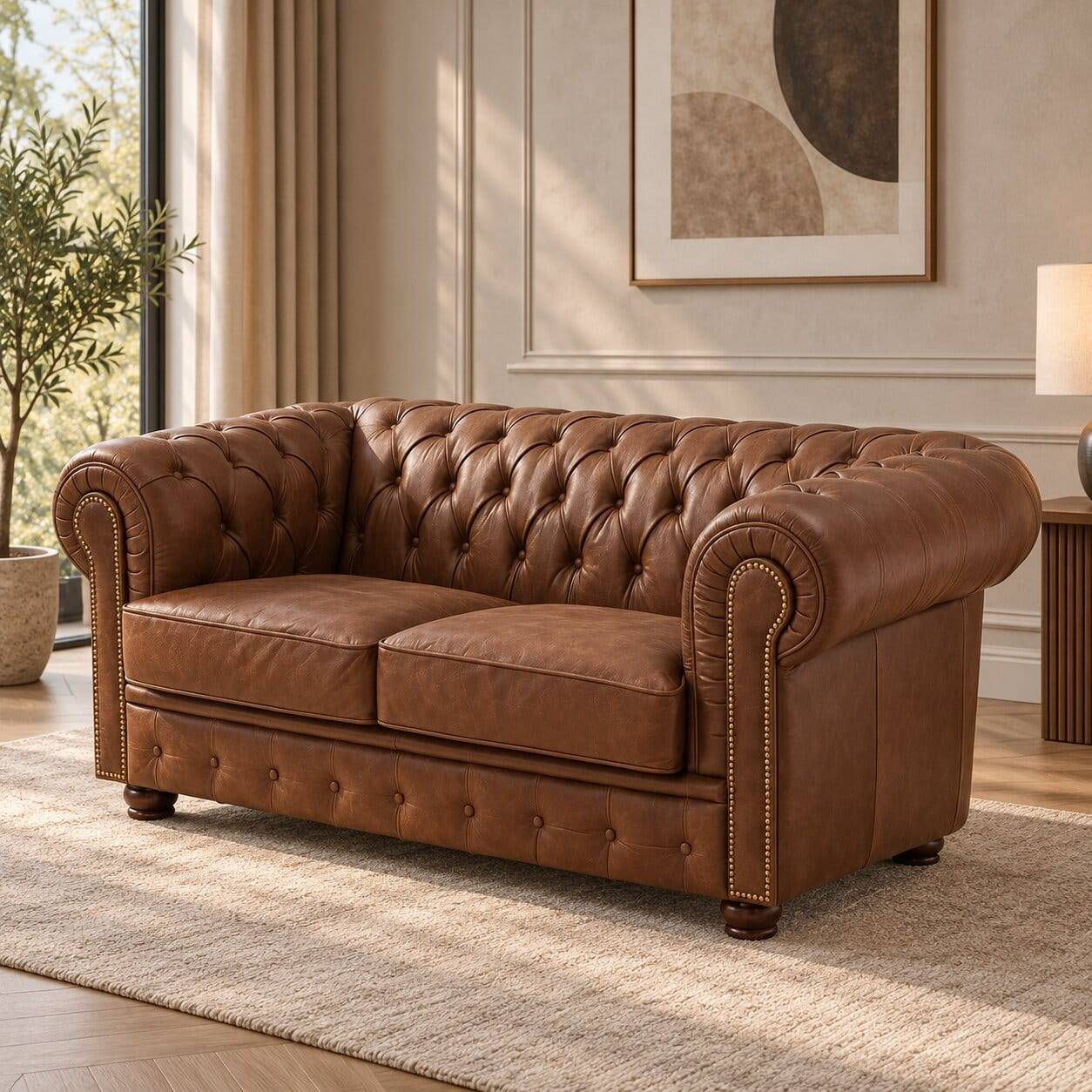 Leder Zweisitzer-Sofa im Chesterfield Design - Gonron