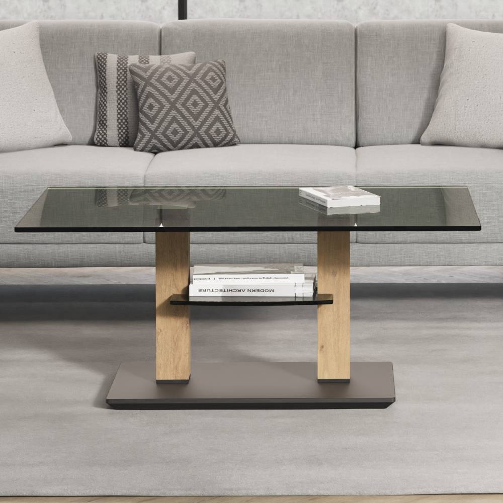 Wohnzimmer Rauchglastisch mit Höhenverstellung - Estravo