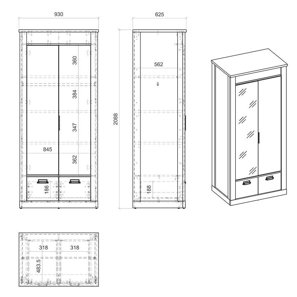 Schlafzimmermöbel Set mit 90x200 Bett - Tramos (vierteilig)