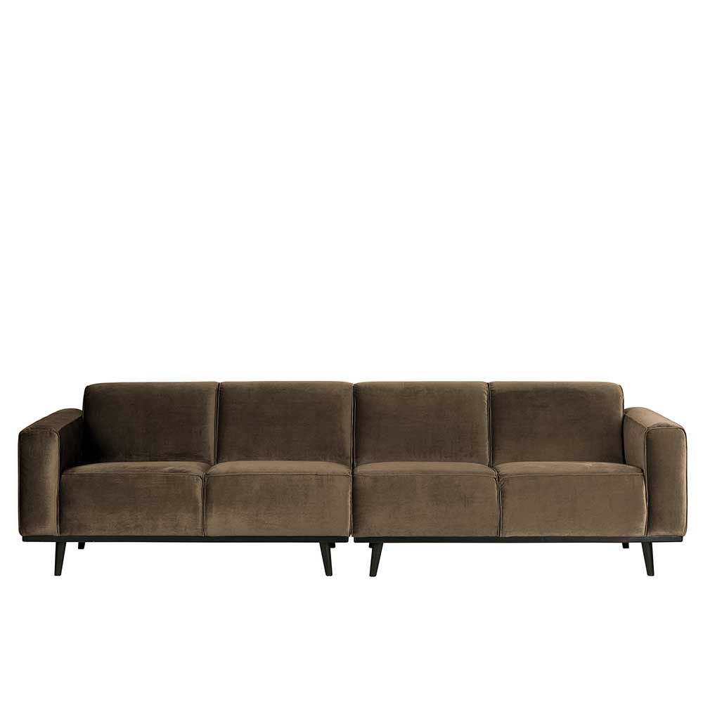 4-Sitzer Retro Couch in Taupe Samt - Valnut