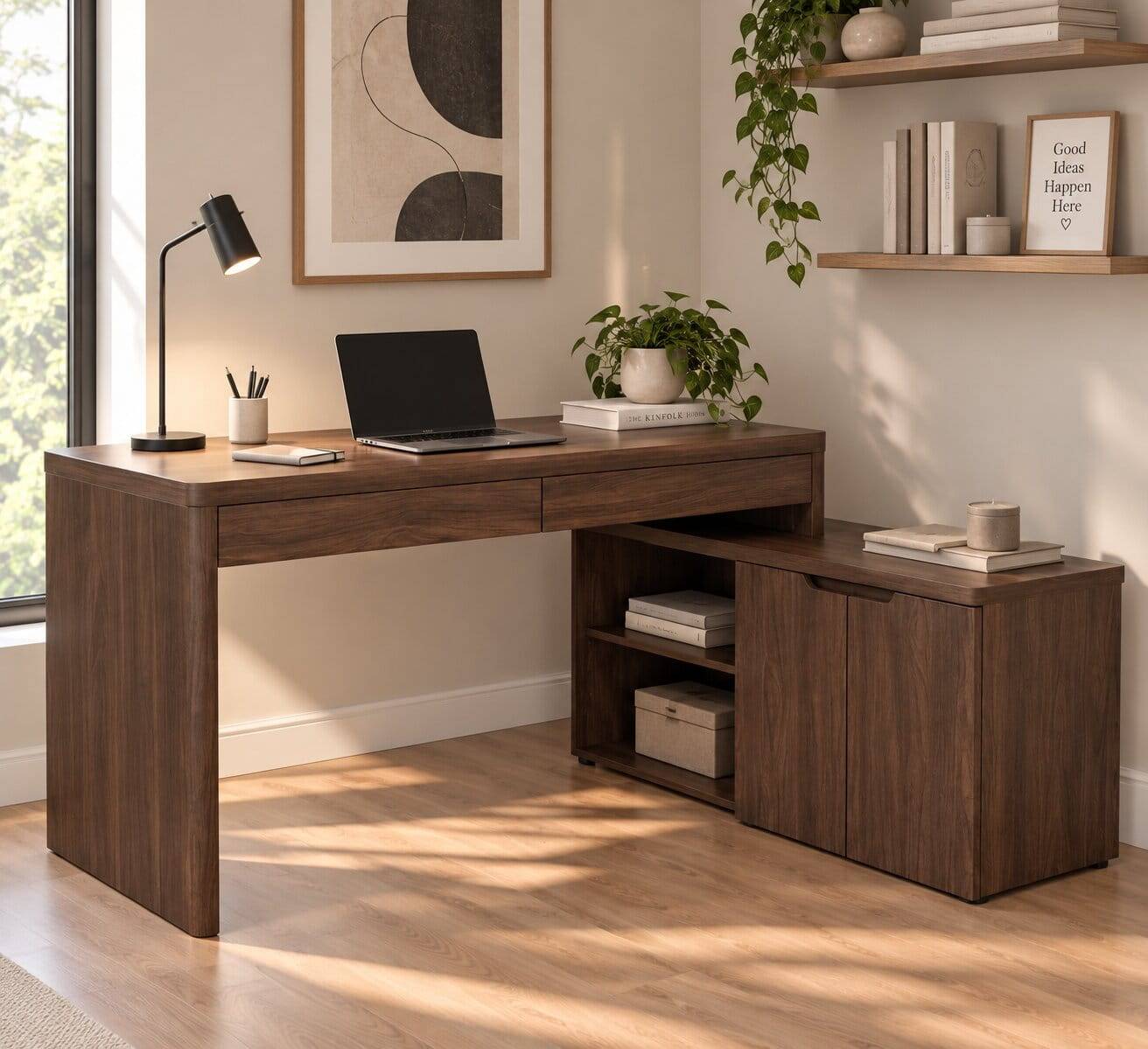Schreibtisch mit Anbauregal in Walnuss Holzoptik - Leoyaro