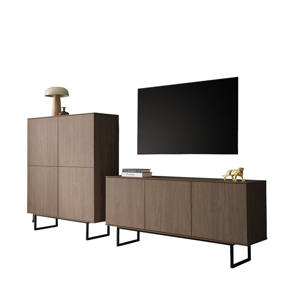 Zweiteilige Wohnwand Kombination aus Highboard und TV-Board in Holzoptik für modernes Ambiente – Julado