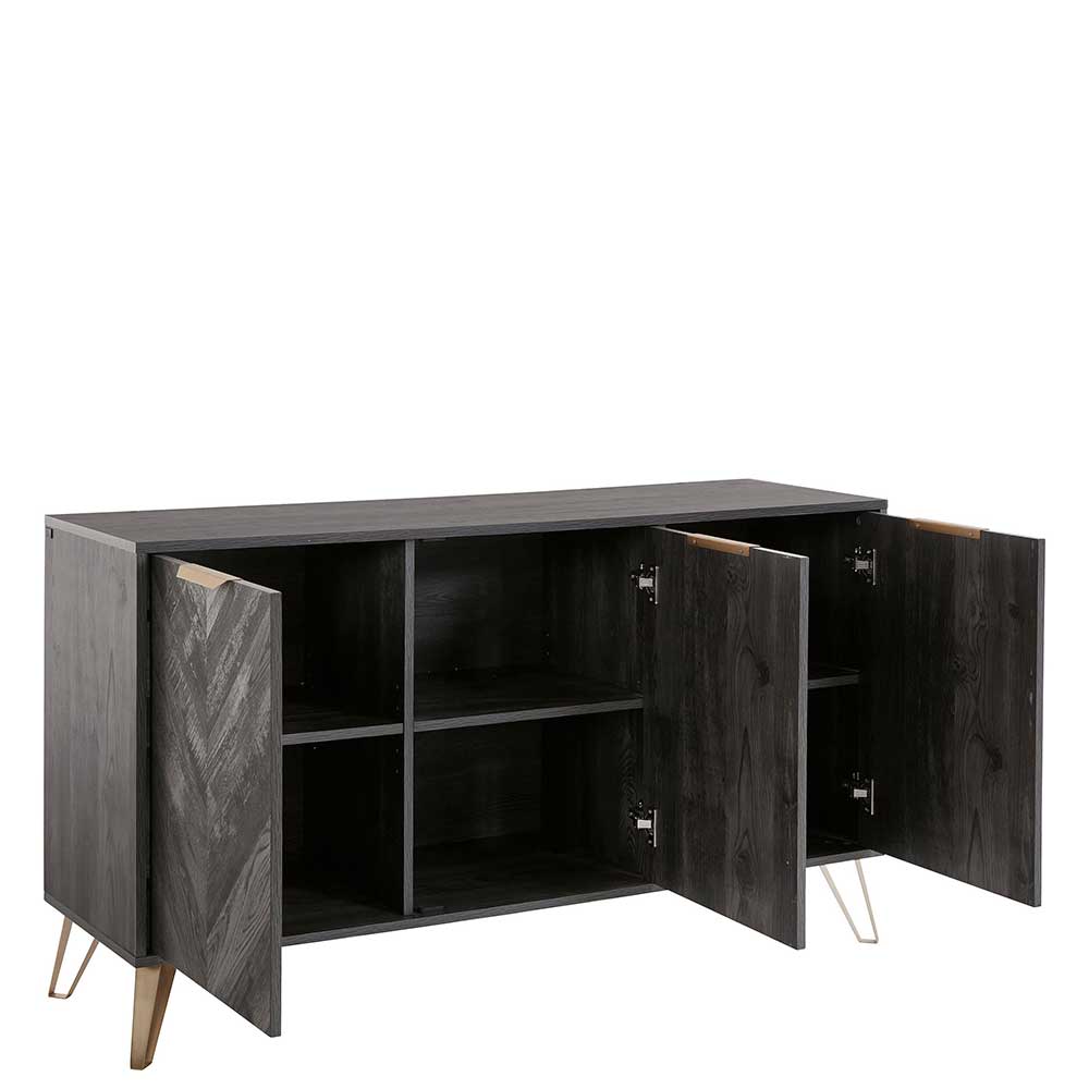 Türen-Kommode in Holzoptik Black Wash - Salivi V