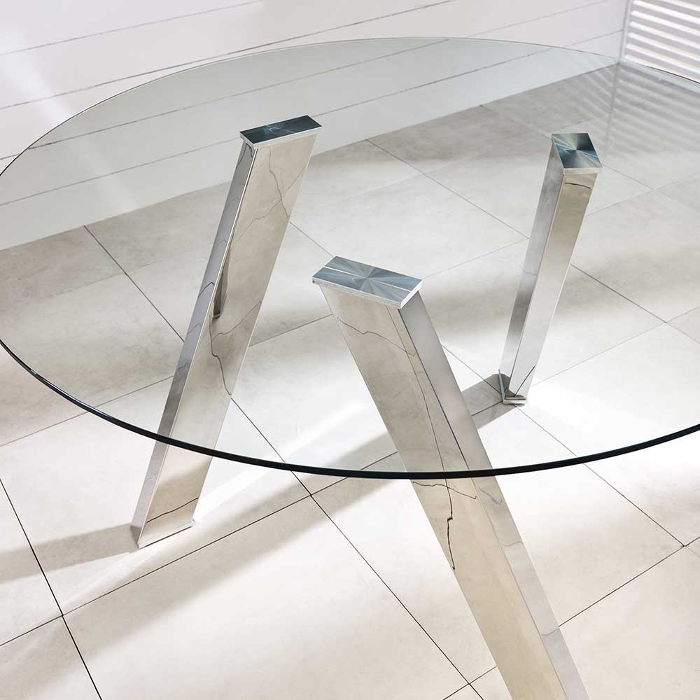 Runder Designtisch mit Glas Conwy & Metall verchromt