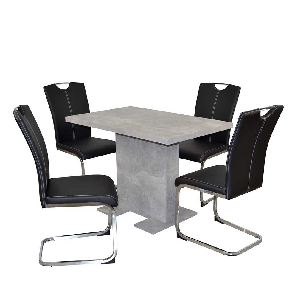 Tisch Betonoptik & Kunstlederstühle - Fulvios (fünfteilig)