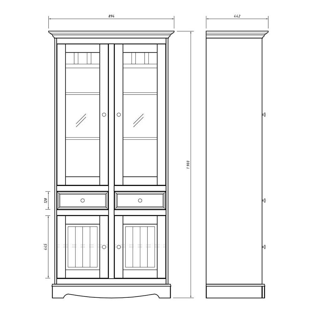 Landhaus Vitrinenschrank in Weiß lackiert - Indico