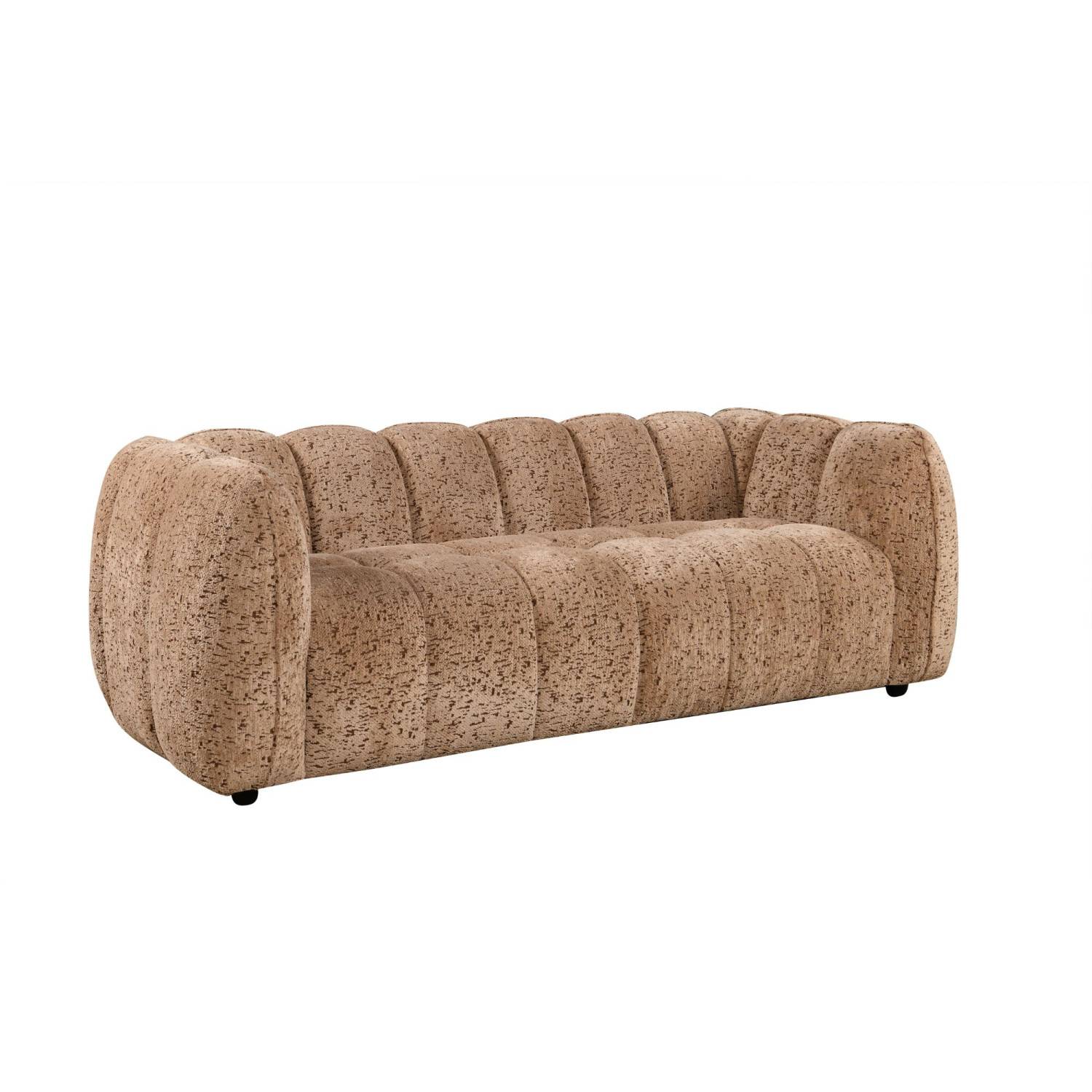 Designer Couch in Taupe aus Bouclé Stoff mit geripptem Design – Tenny