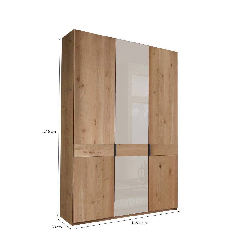 3-türiger Schlafzimmerschrank in Eiche Bianco - Nikoba