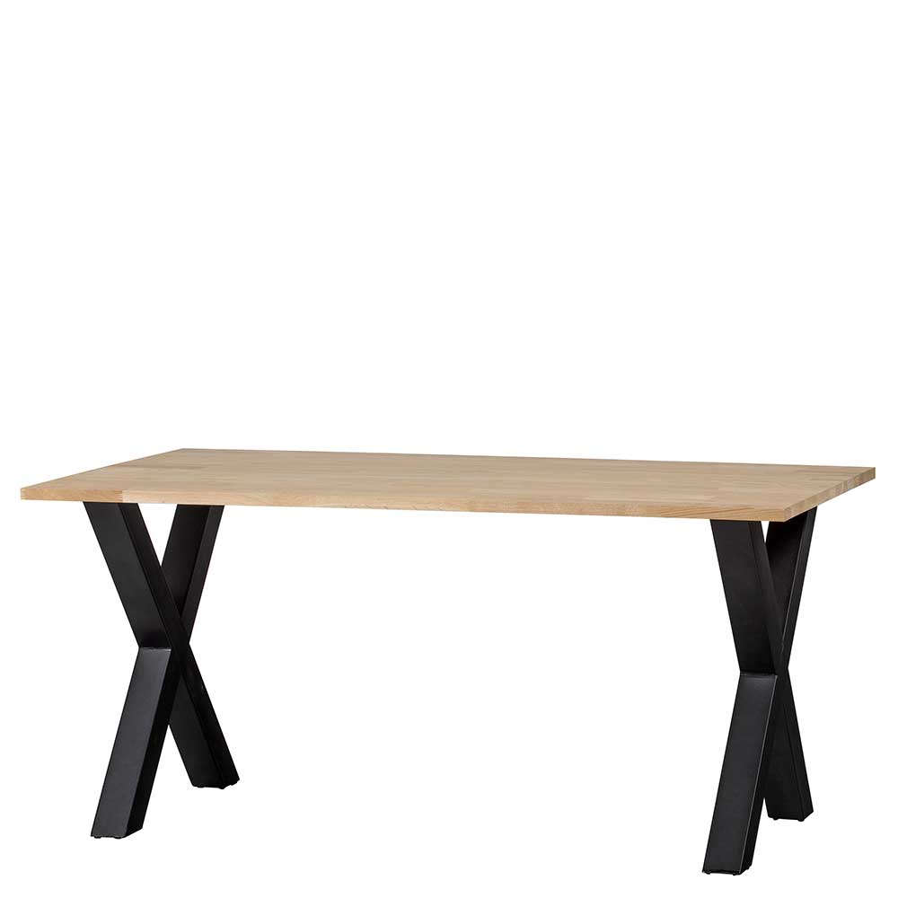 Eiche Tisch mit Stahl X-Füßen in Schwarz - Edrova