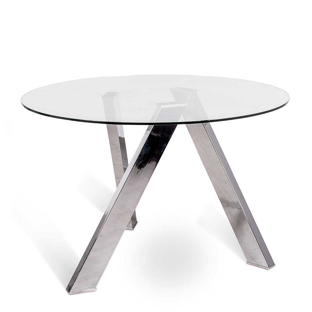 Runder Designtisch mit Glas Conwy & Metall verchromt