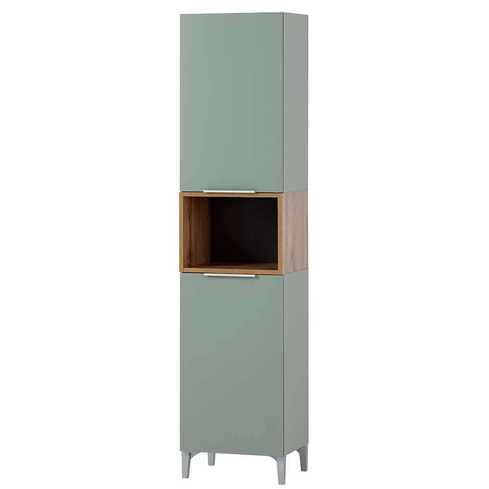 Skandi Badezimmer Hochschrank in Graugrün - Liz