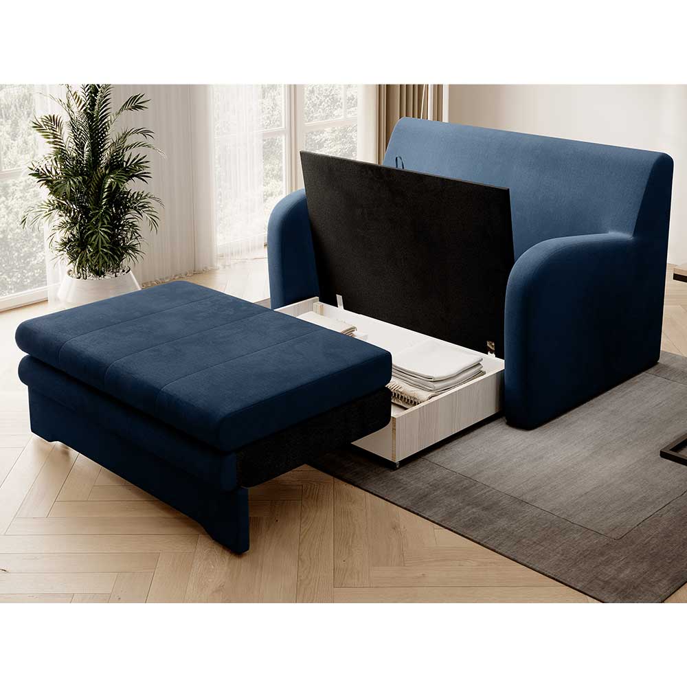 Klappcouch in Dunkelblau Velours - Zessma