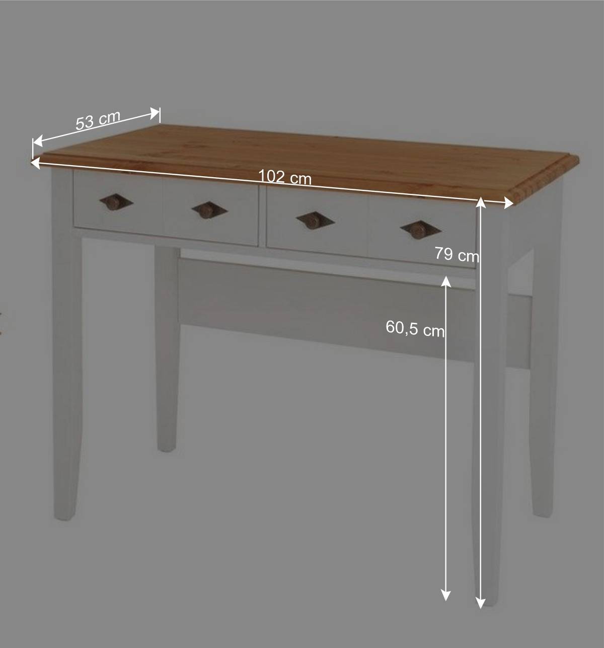 Konsole Schreibtisch aus Kiefer Lauge & Weiß - Sibiuta