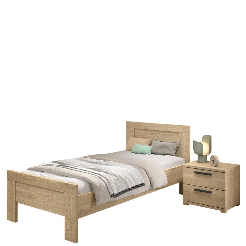 Jugendbett und passende Nachtkonsole in heller Holzoptik für das Jugendzimmer – Choice