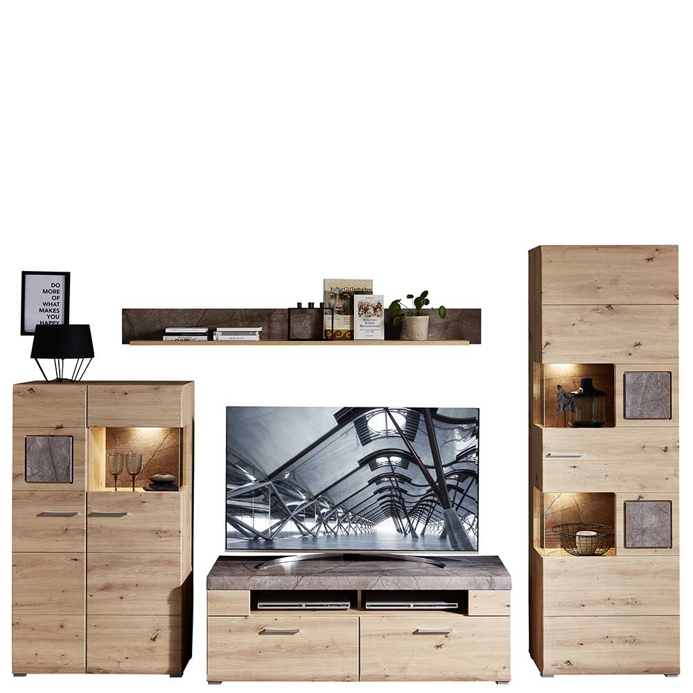 Wohnwand Möbel Kombination - 285 cm breit - Luruzada (vierteilig)