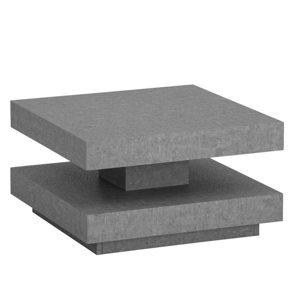 Freistehender Design-Couchtisch in Betonoptik Grau mit zwei quadratischen, schwebenden Ebenen – Runian
