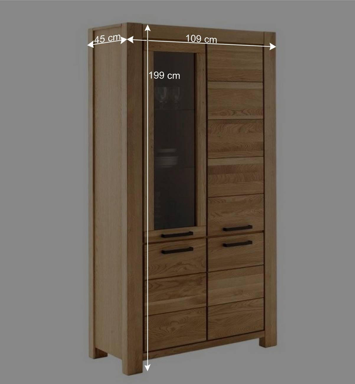 Wildeiche Vitrinenschrank teilmassiv - Sophia