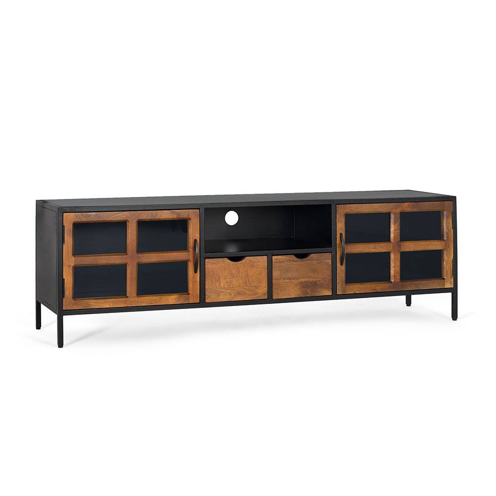 Industrial TV Kommode mit Glastüren - Hayato
