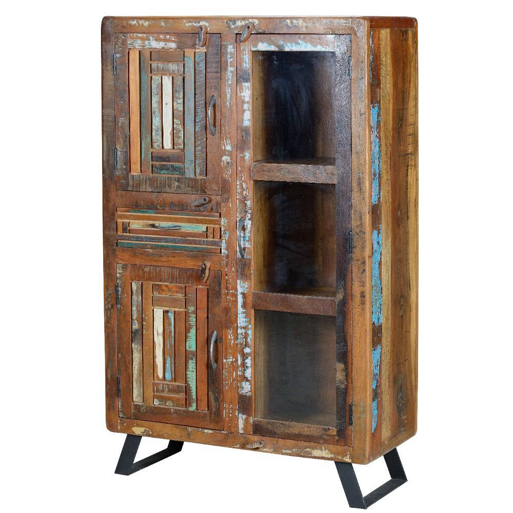 Shabby Chic Vitrinenschrank aus Recyclingholz - Tunar