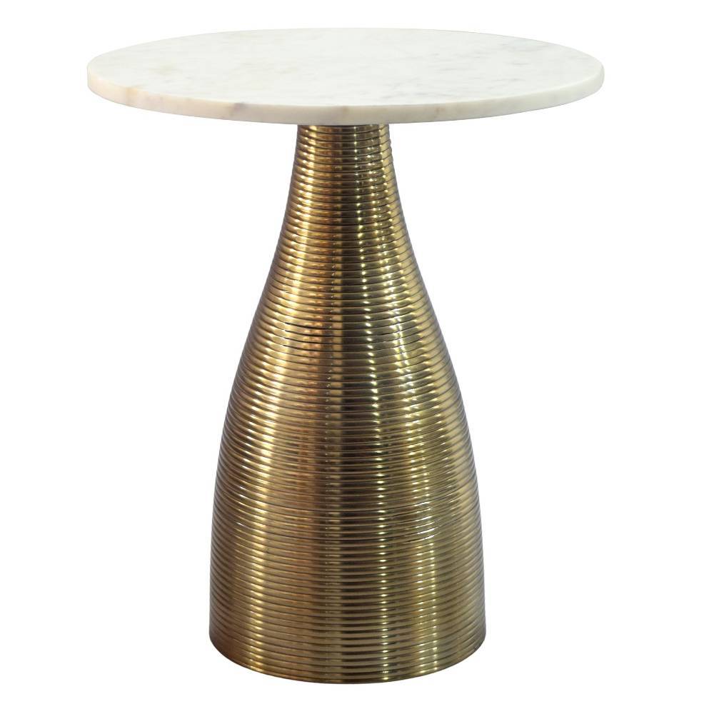 Eleganter runder Marmor-Beistelltisch mit goldenem konischem Fuß – Anoek