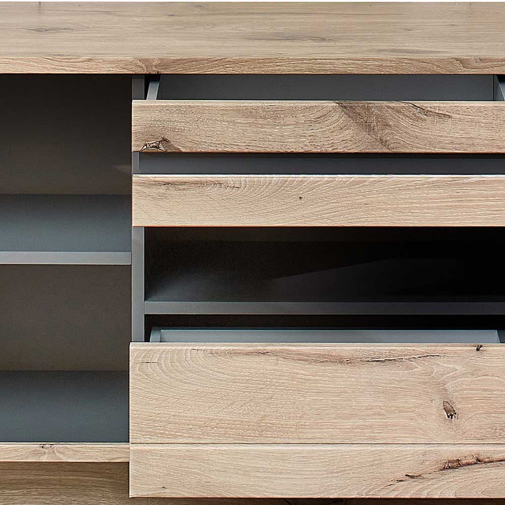 Wohnzimmer Anbauwand Holz Look - Zelio (dreiteilig)