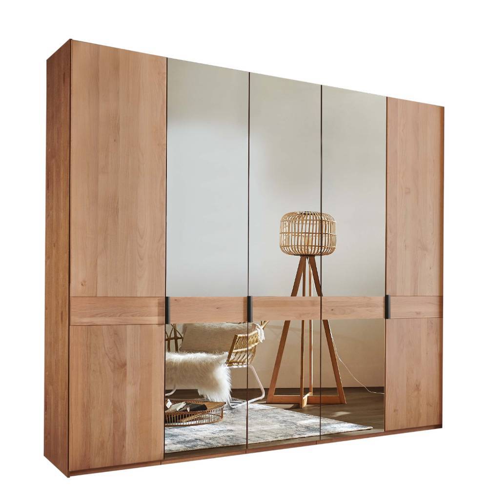 Moderner 5-türiger Kleiderschrank mit Spiegeltüren in Holzoptik – Murray