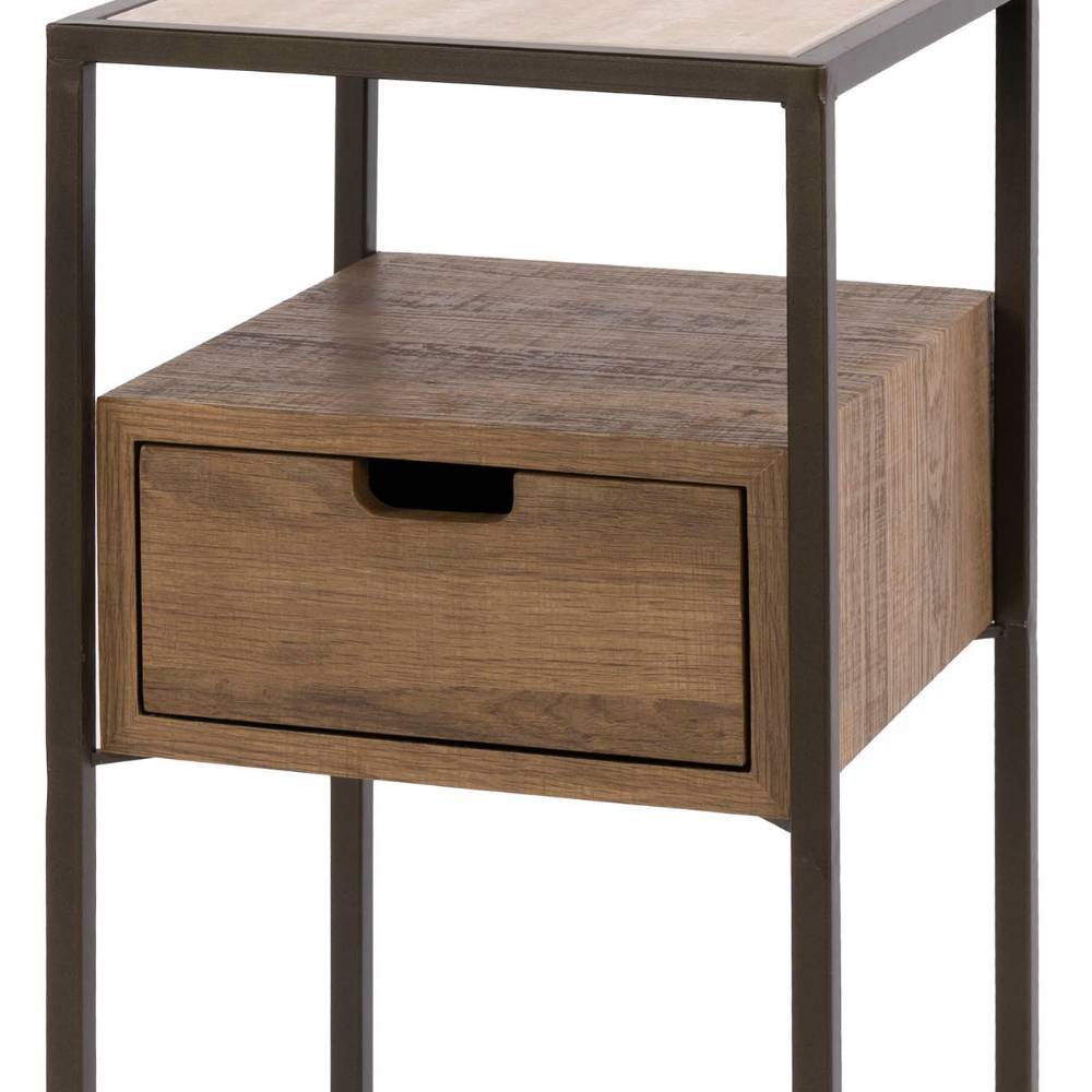 Beistelltisch mit robuster Keramikplatte und einer Schublade aus Holz – Sieno