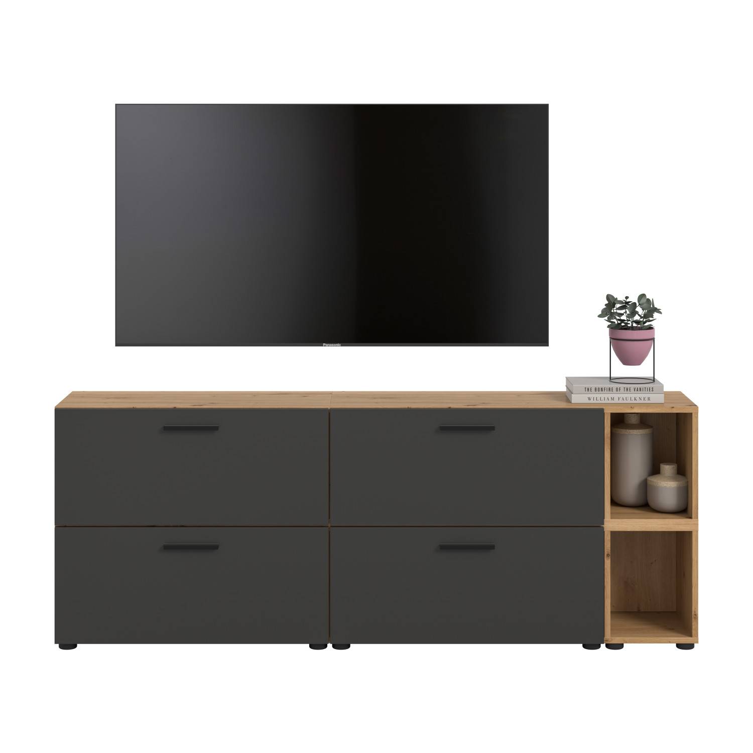 Geradliniges TV Sideboard mit integrierten Regalen - Estoron (dreiteilig)
