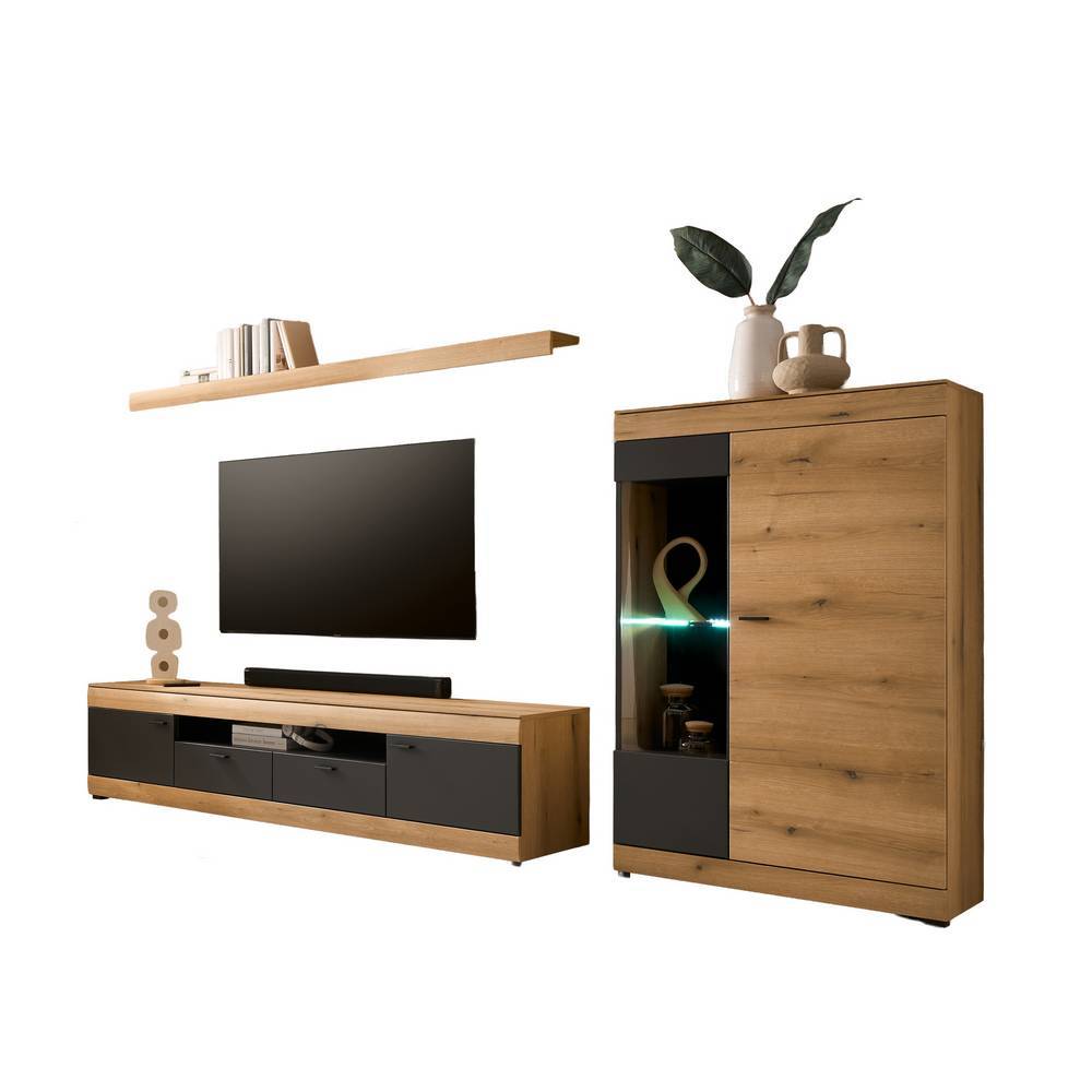 Wohnzimmer Anbauwand in Eiche Optik - Addara (dreiteilig)