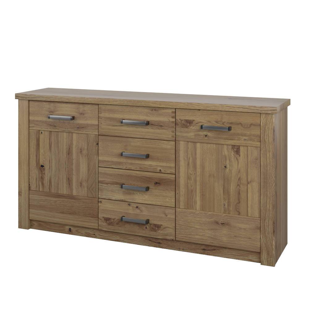 Massives Holz Sideboard mit zwei Türen und vier Schubladen in Eiche Optik – Riostar