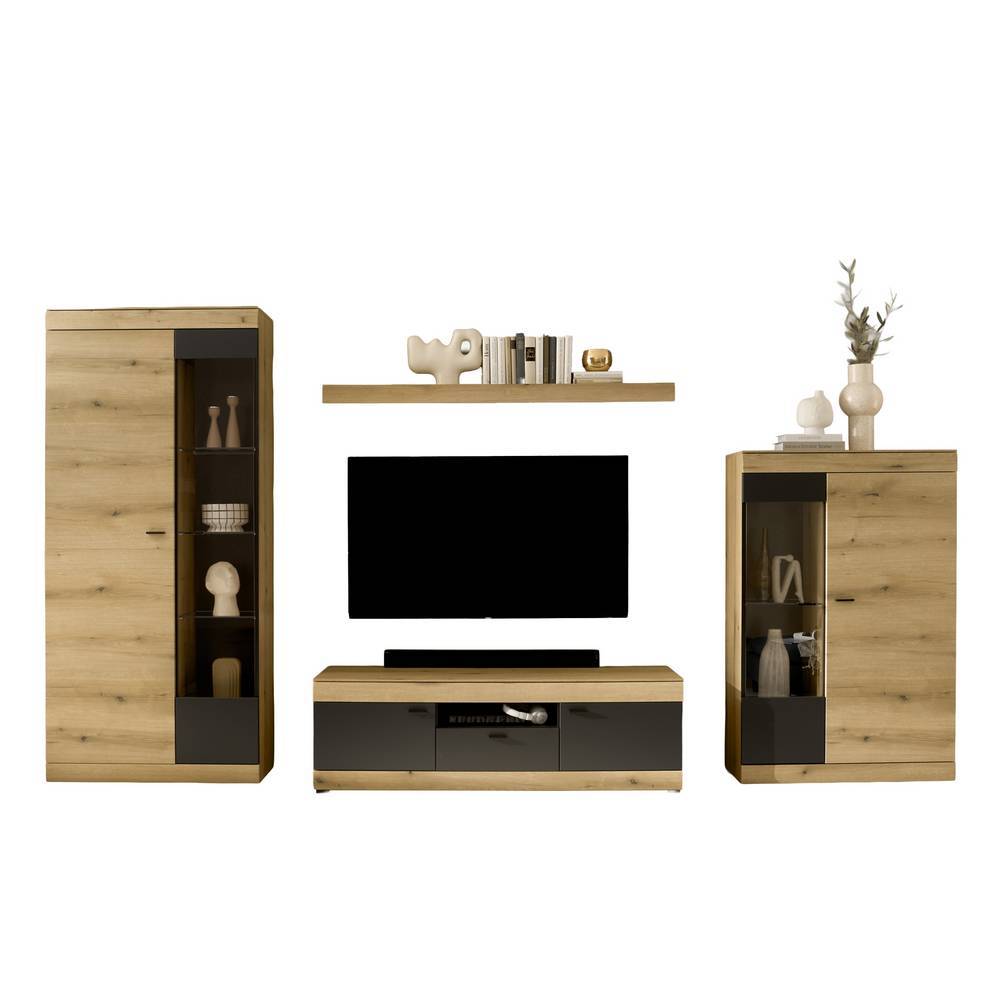 Wohnzimmer TV-Anbauwand in Eiche Dekor - Addara (vierteilig)