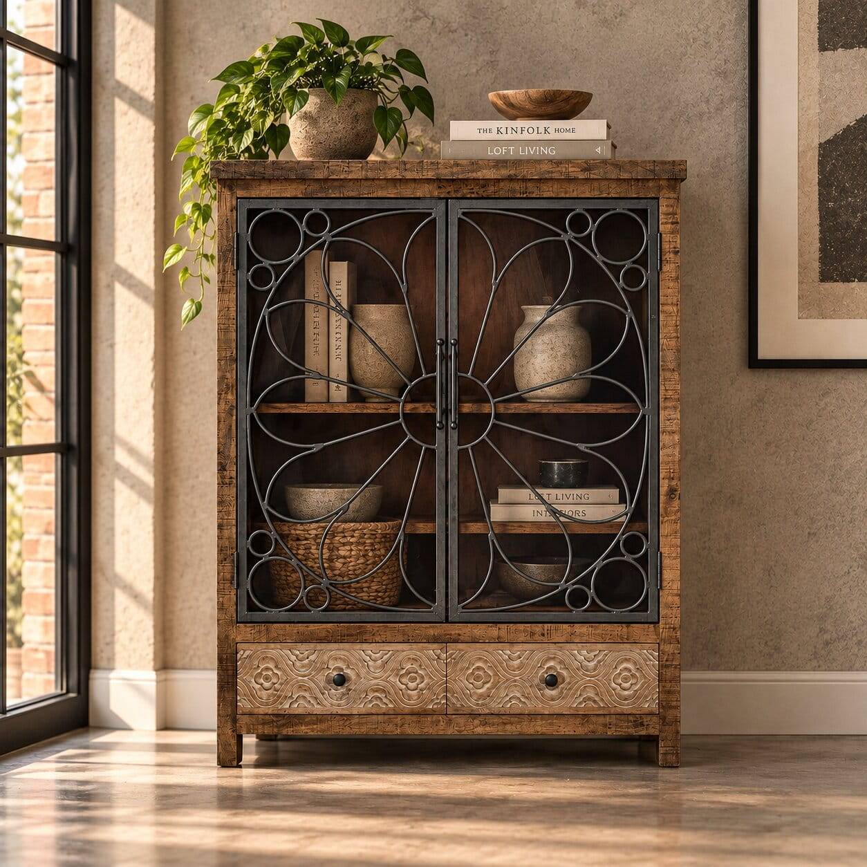 Design Highboard mit Glas Metalltüren - Everton