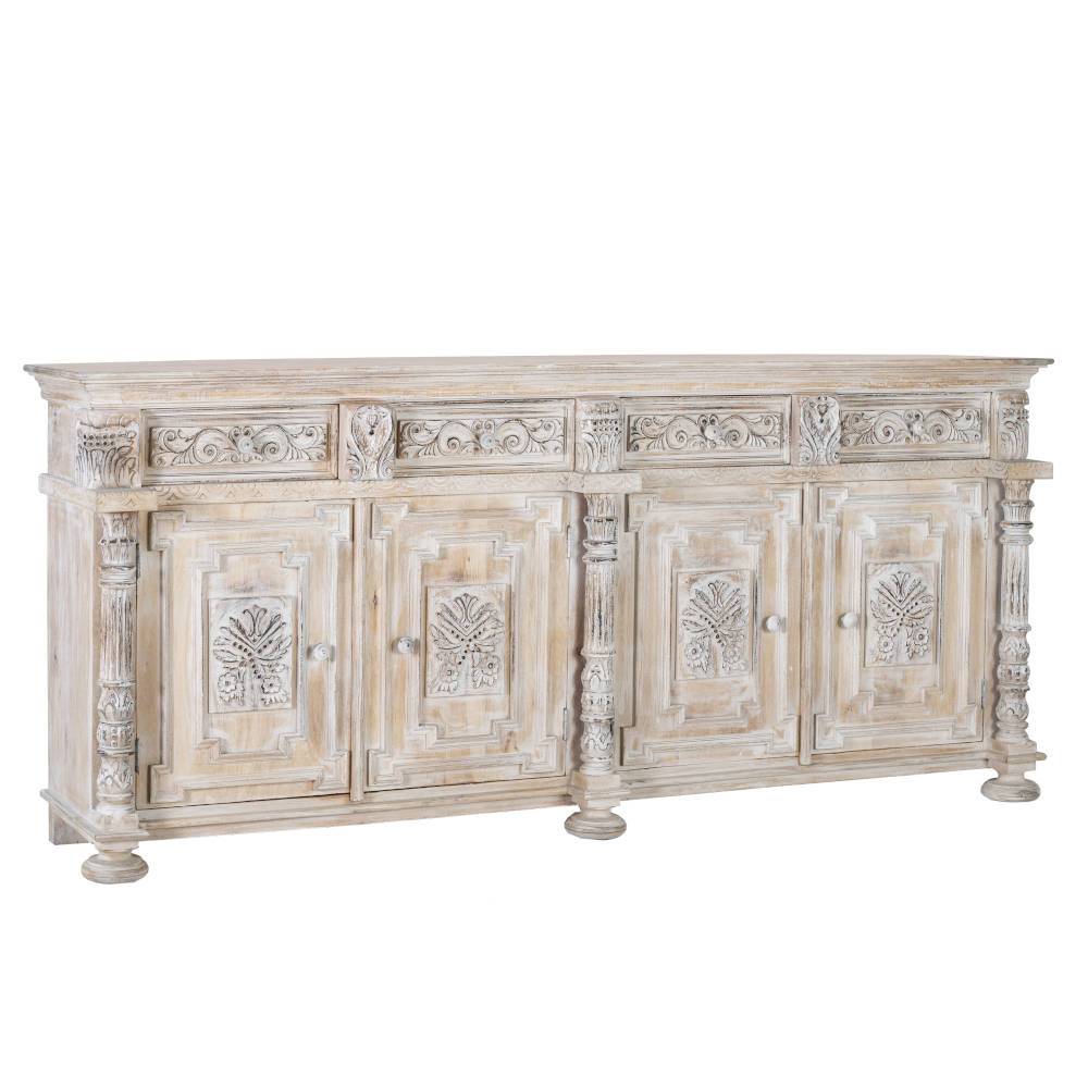 Vintage Design Sideboard in Holz White Wash aus Mangobaum Massivholz