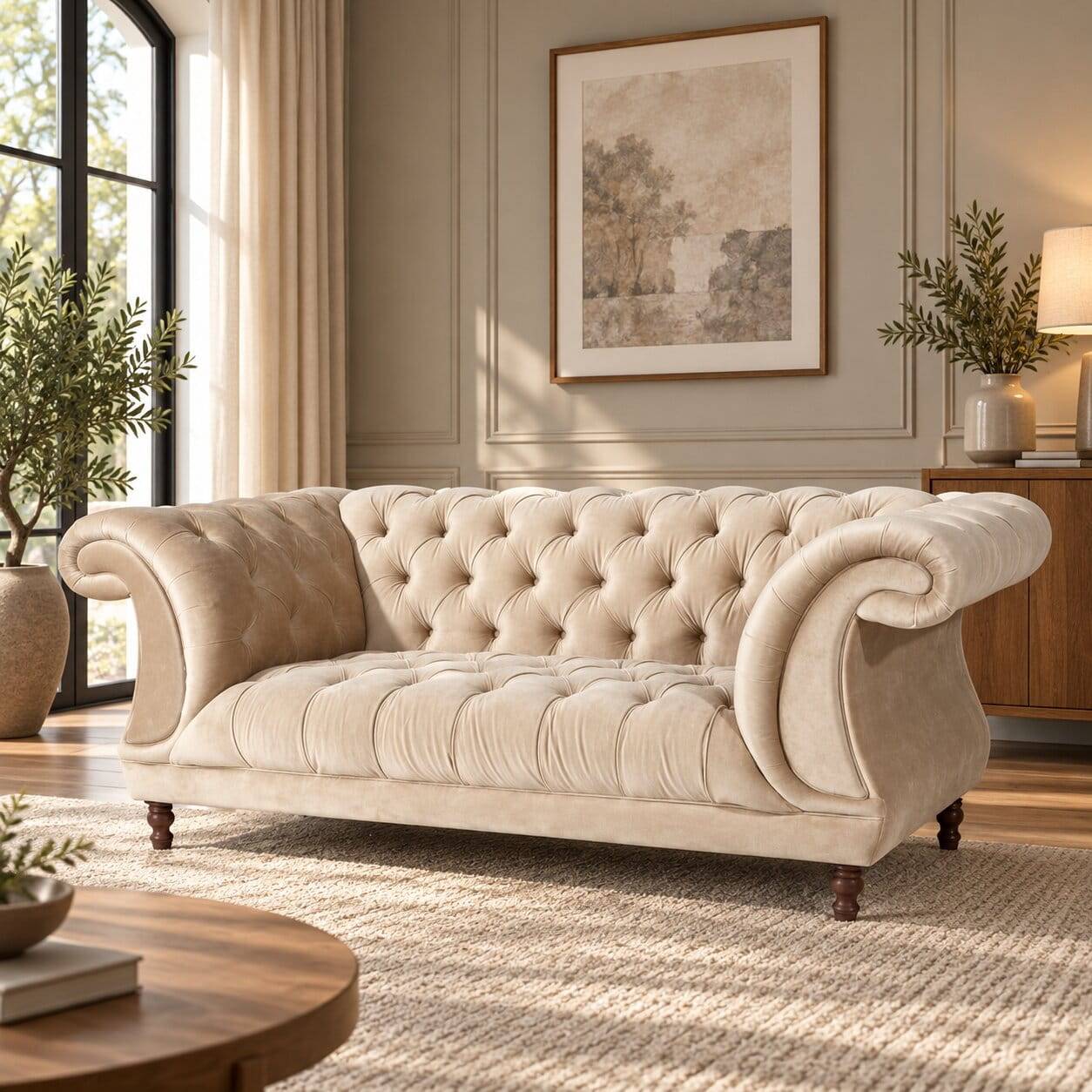 Elegantes Barocksofa in Beige Samtvelours - Hihat