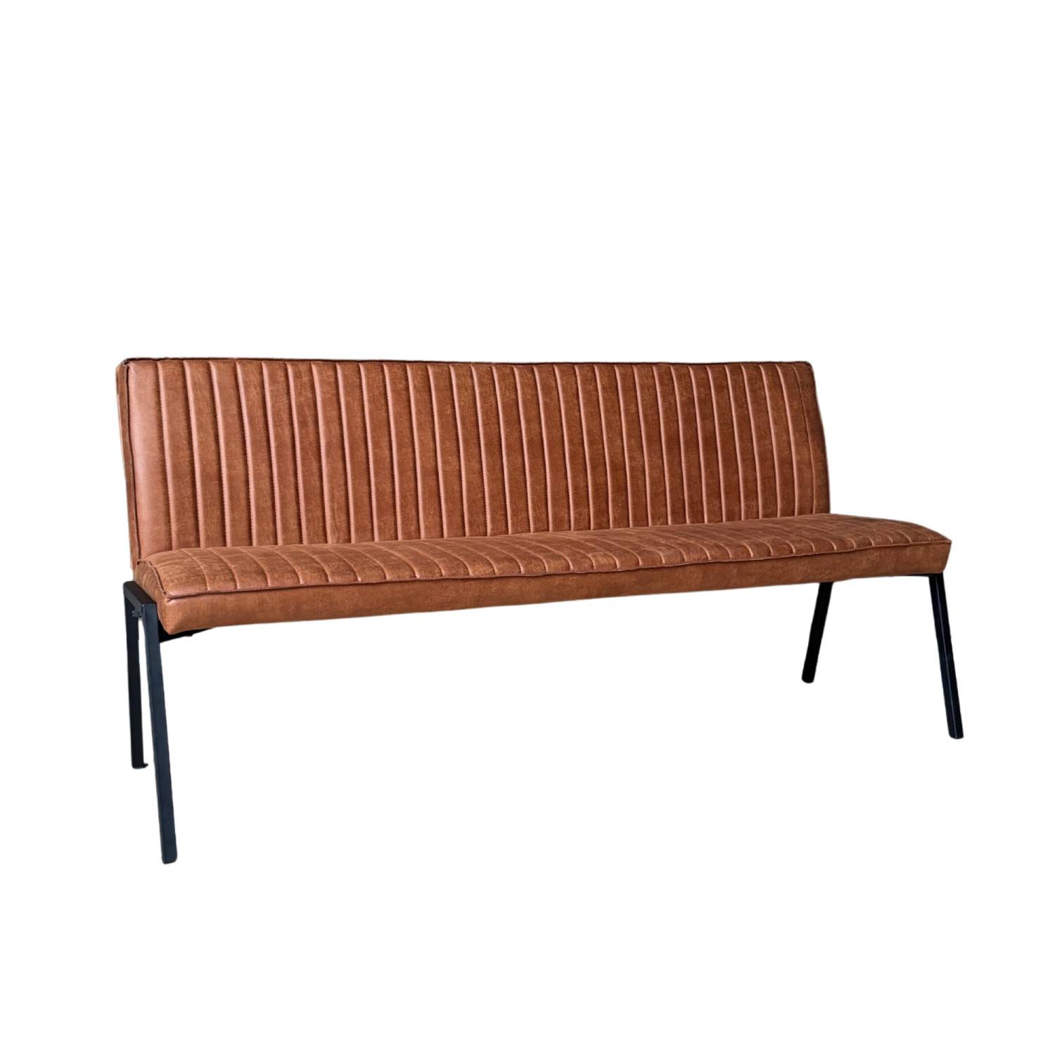 Elegante Polsterbank aus braunem Kunstleder mit schwarzem Metallgestell für das Esszimmer – Viramiru