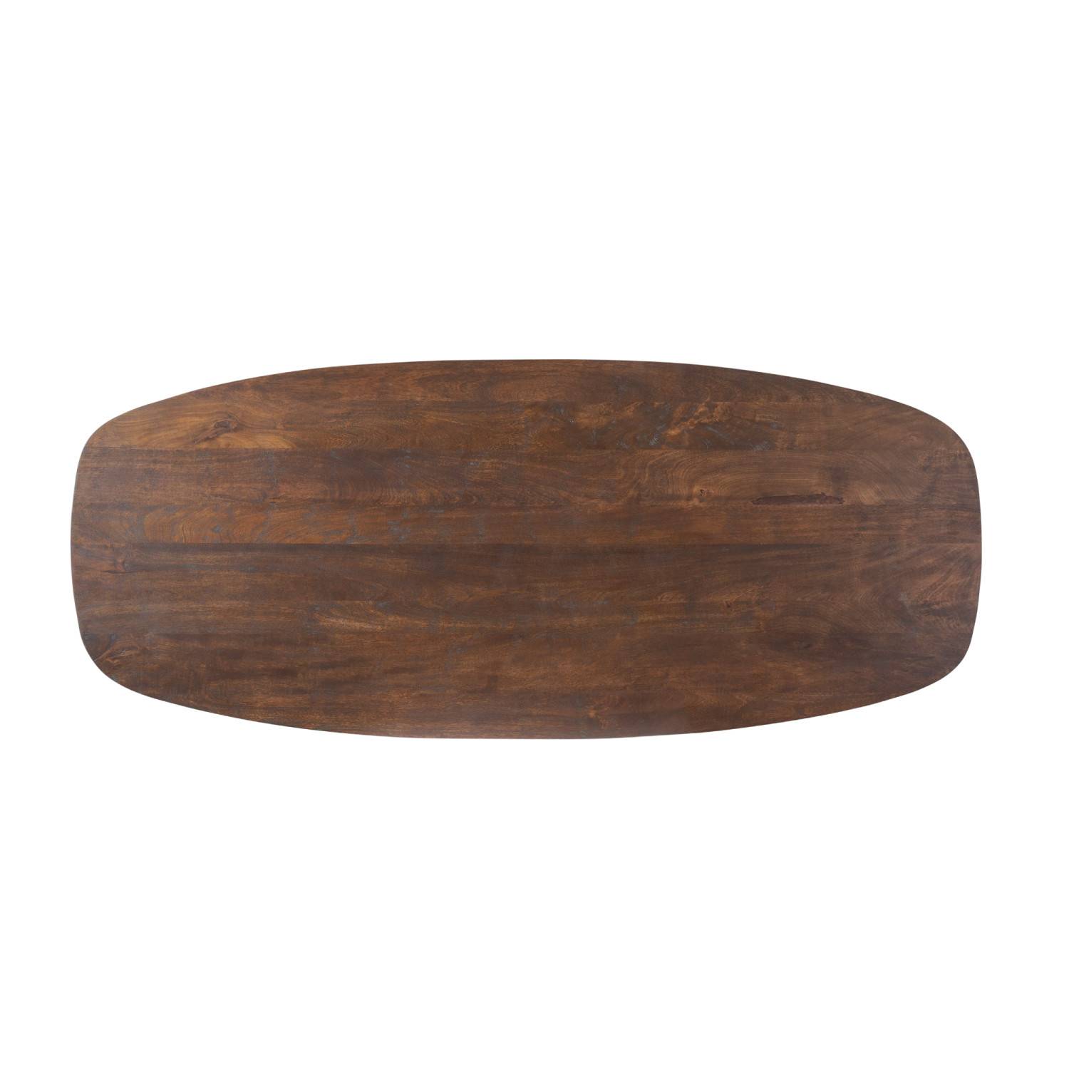 Holz-Tischplatte in dunkelbrauner Optik und abgerundeter ovaler Form von oben – Addagio