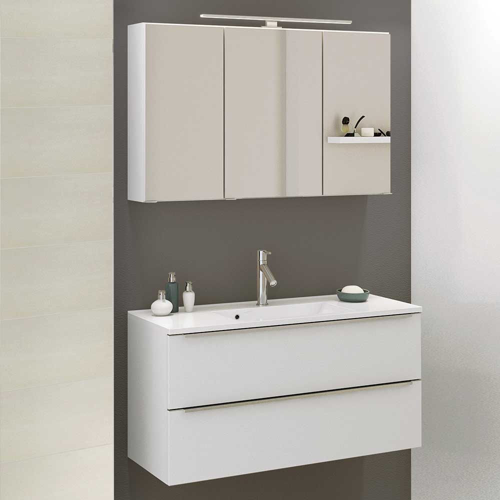 Weiße Waschkonsole & Spiegelschrank - Livendas (zweiteilig)