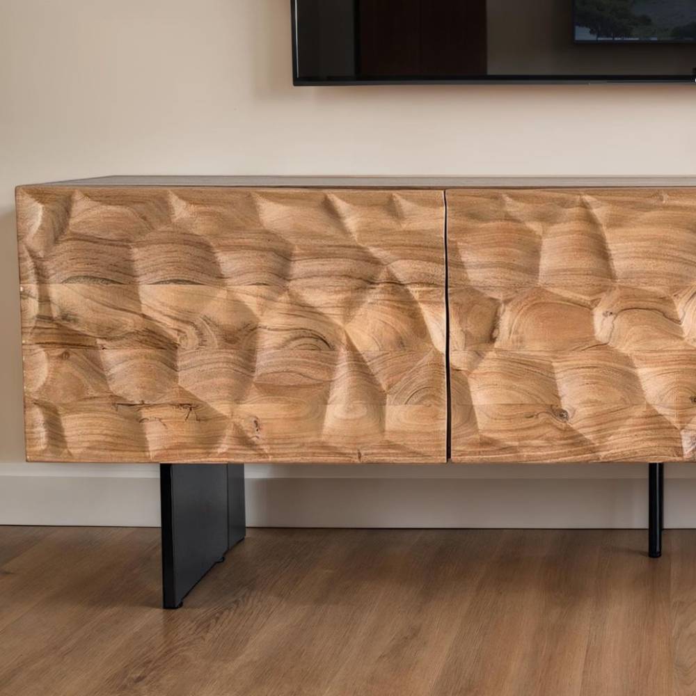 Rustikales TV Sideboard aus Massivholz Akazie mit einzigartiger Wellenstruktur – Middle