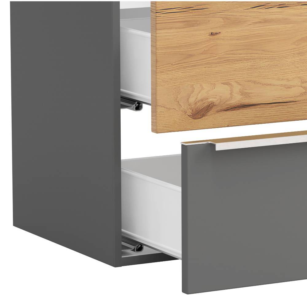 Hängender Bad-Schubladenschrank in Mattgrau - Reill