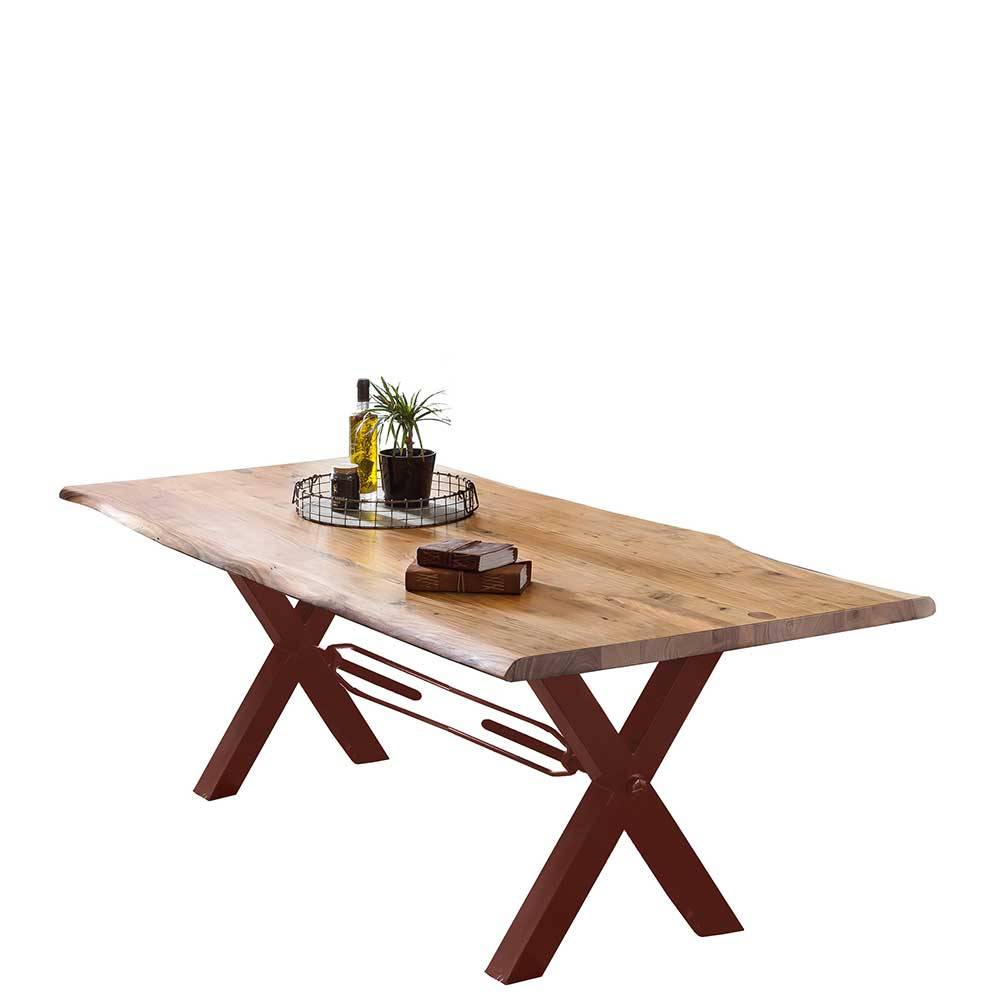 Akazie Baumkantentisch mit braunen X-Füßen - Tanja