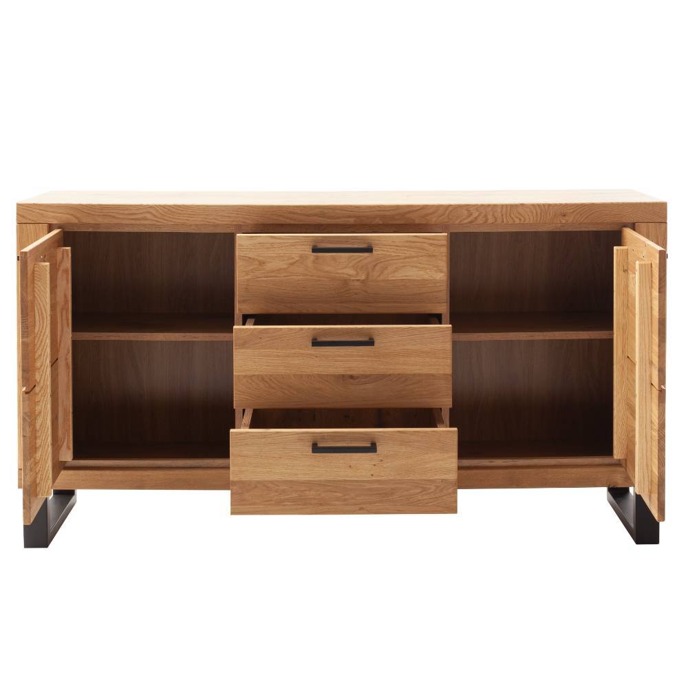 Offenes Industrial Sideboard in Wildeiche teilmassiv mit drei Schubladen und zwei F estern – Scarlett