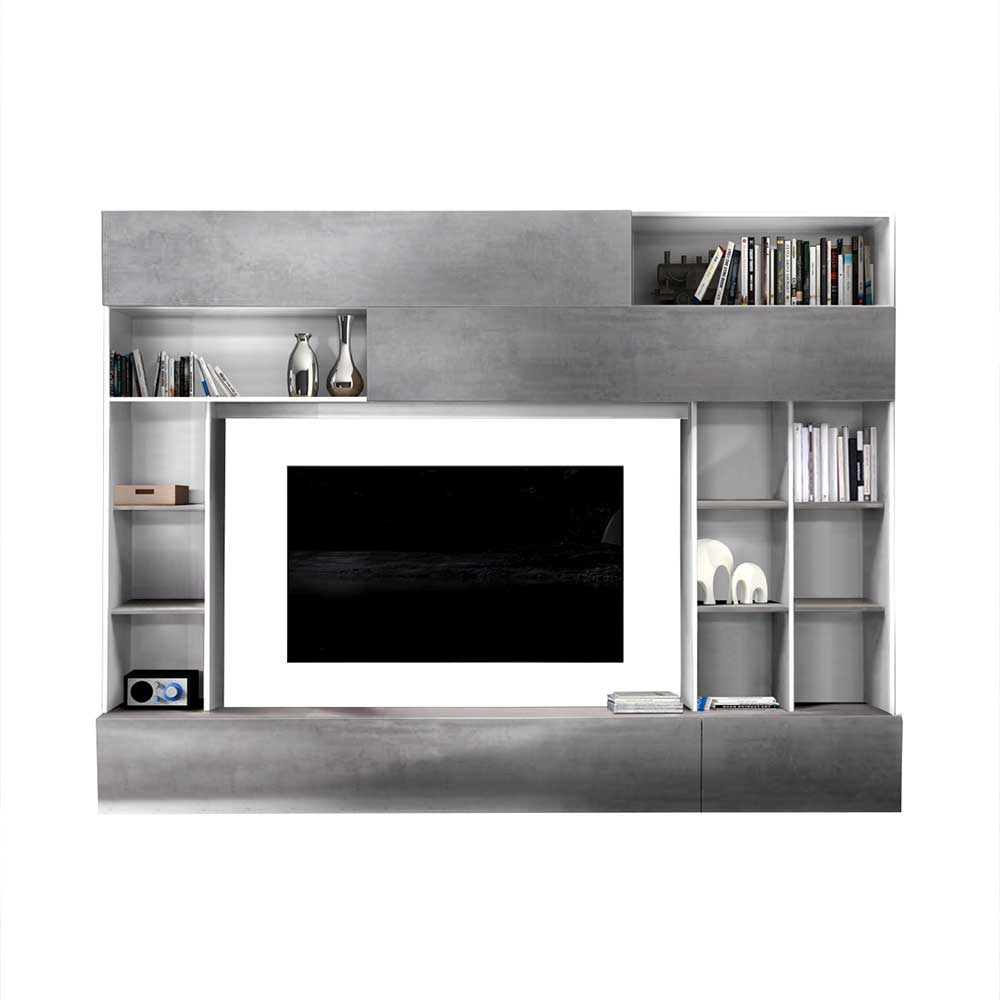 Mediawand für Fernseher in Weiß & Beton Dekor - Fancy