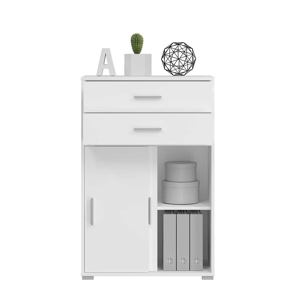 Büroregal Schrank Kombi in Weiß mit zwei Schubladen & Schiebetüren &  Fächern - Segin