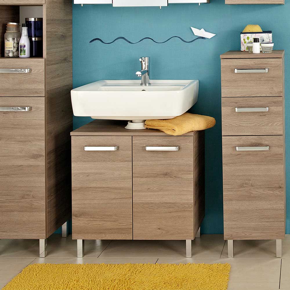 Bad-Waschbecken-Unterschrank in Holzoptik - Lemi
