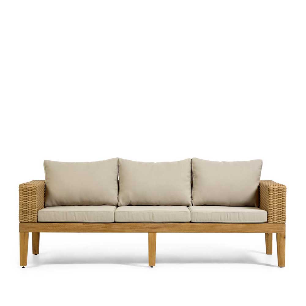 3er Sofa aus Kunstrattan & Akazie - Liselo