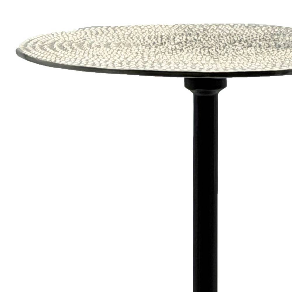 Runde Tischplatte aus Metall mit Perlstruktur und schwarzem Ständer für Wohnzimmer – Valtte