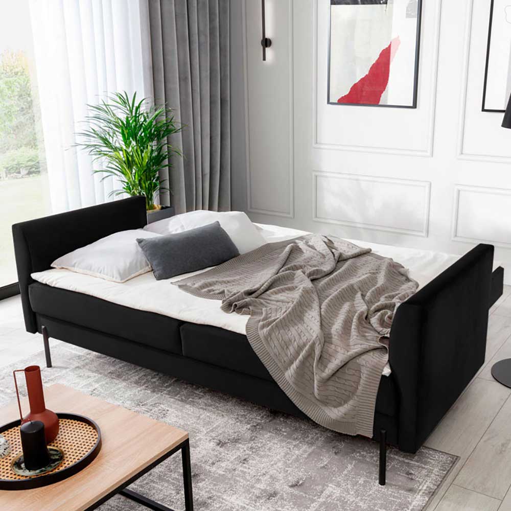 Samt Schlafcouch in Schwarz - Sabadella