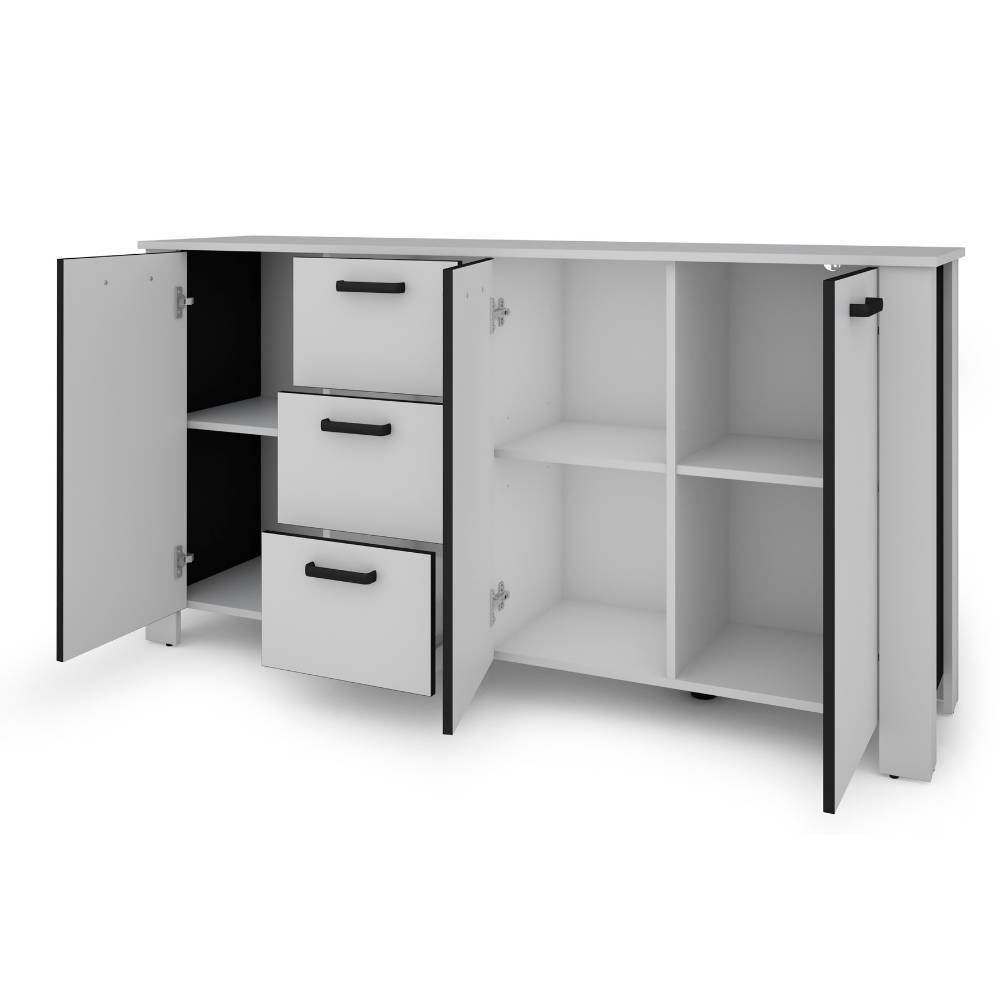 Offenes Stauraum-Sideboard mit Regalböden und Schubladen, bietet viel Platz für Ordnung – Planet