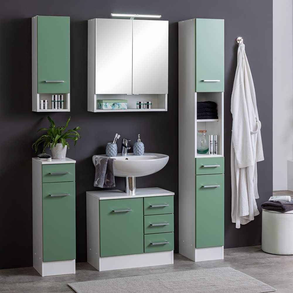25x84x35 Unterschrank fürs Badezimmer in Grün und Weiß - Loenixa