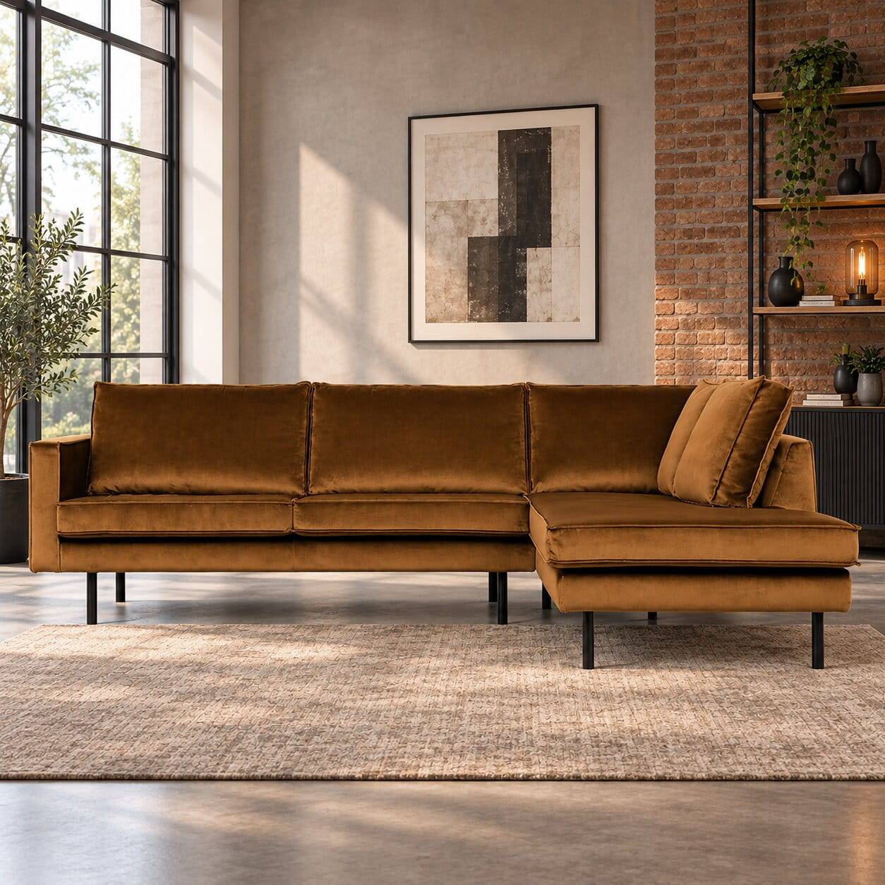 L Sofa Couchecke mit Samtbezug Honig Gelb - Saguan